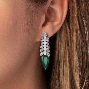 Unique Marquise & Baguette Drop Earrings 925 Sterling Silver